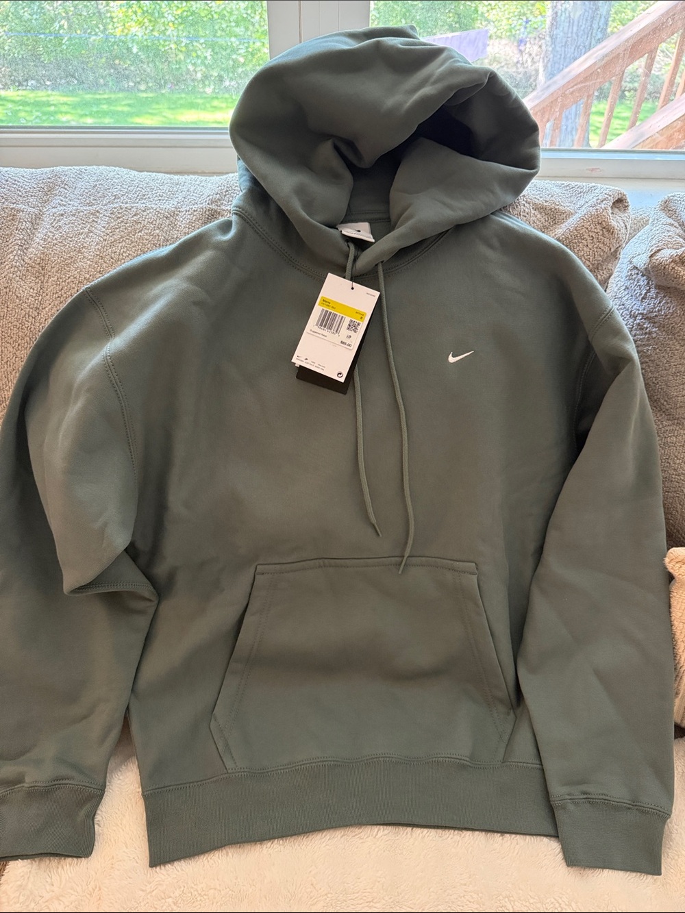 Nike Olive Green Crewneck Hoodie with White Swoosh